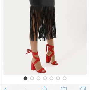 Public Desire Honesty Red Faux Suede Lace Up Heel